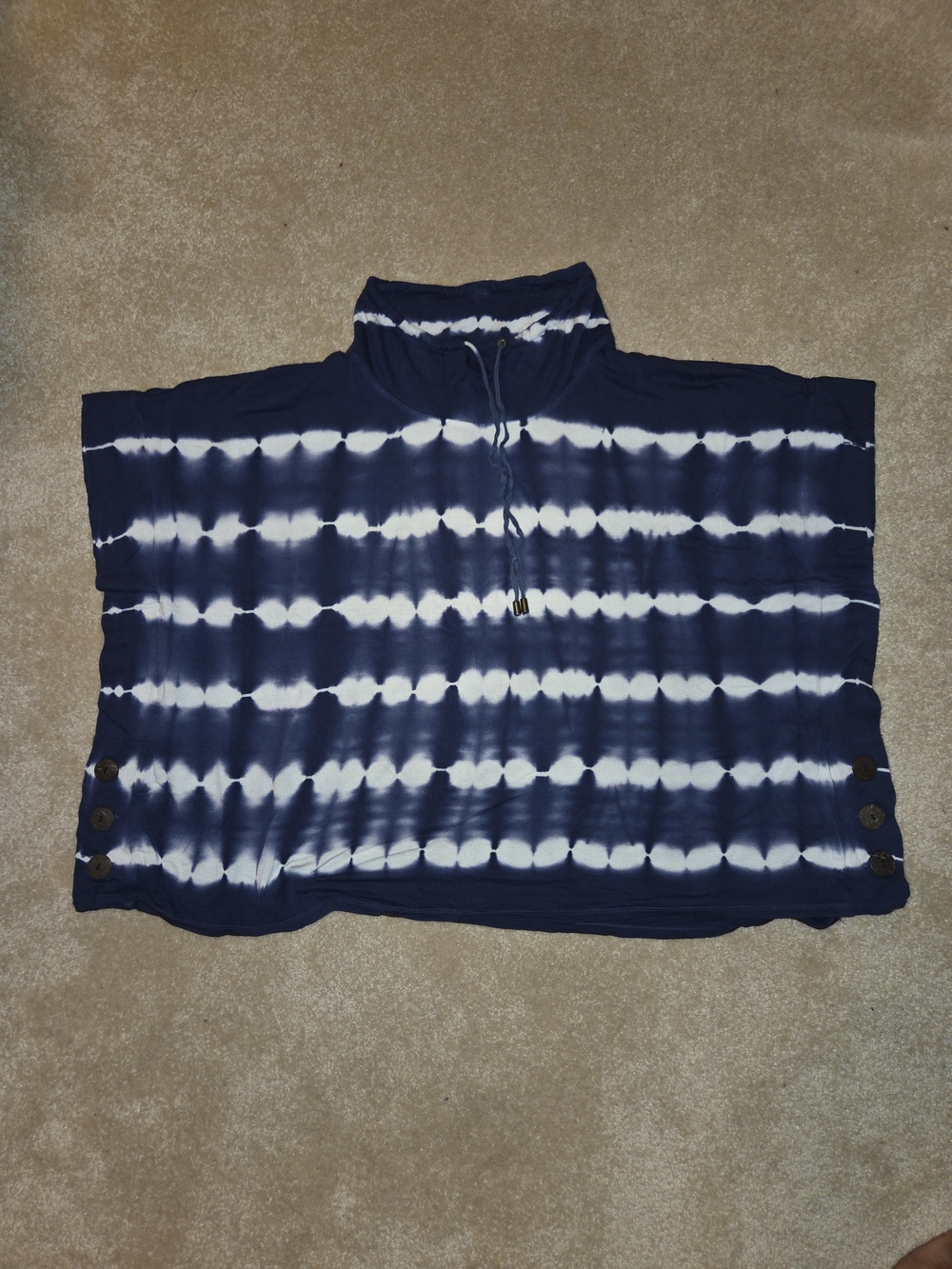 New Directions Navy and White Tie-Dye Cowl Pullover
